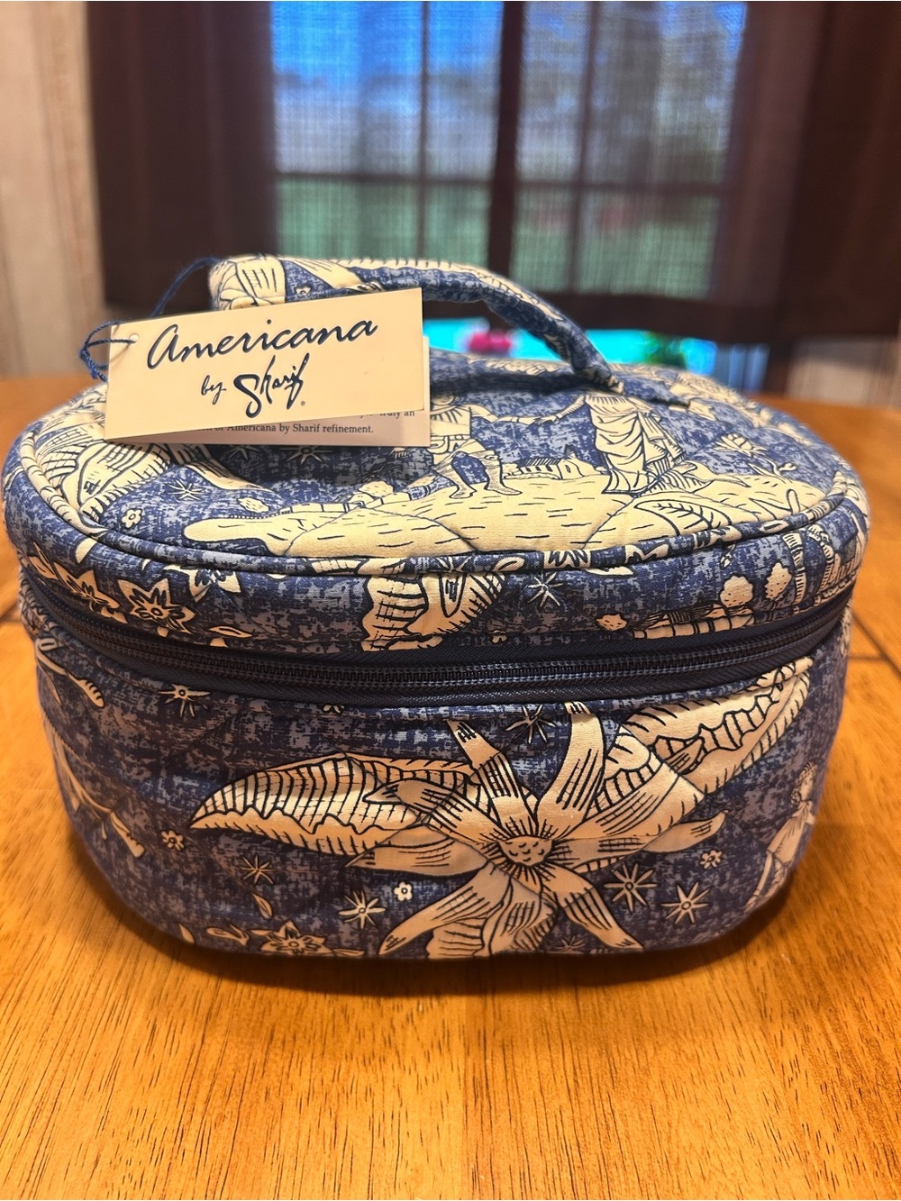 New Americana by Sharif Blue Floral Quilted Zippered Cosmetic Travel Case